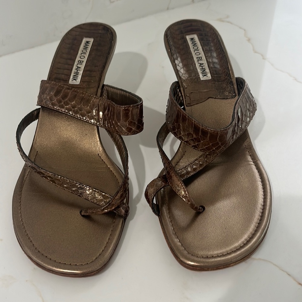Manolo Blahnik Brown Leather Sandals 37 1/2